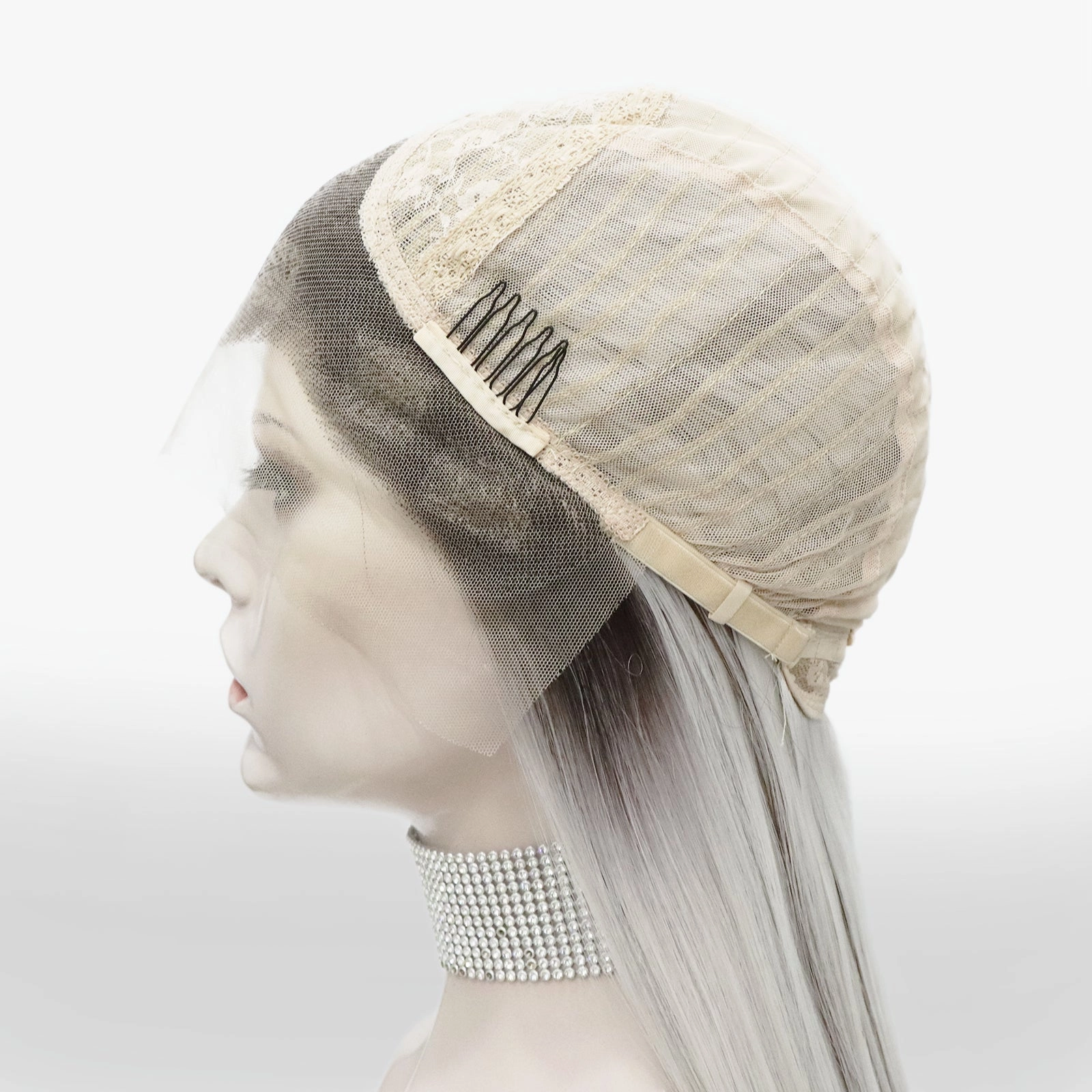 Imstyle sliver mist grey with highlights and dark roots 28 inches free part Synthetic Lace Front Wig