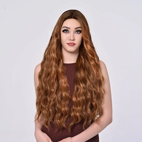 Imstylewigs 32 inches High light honey brown body wavy lace wigs
