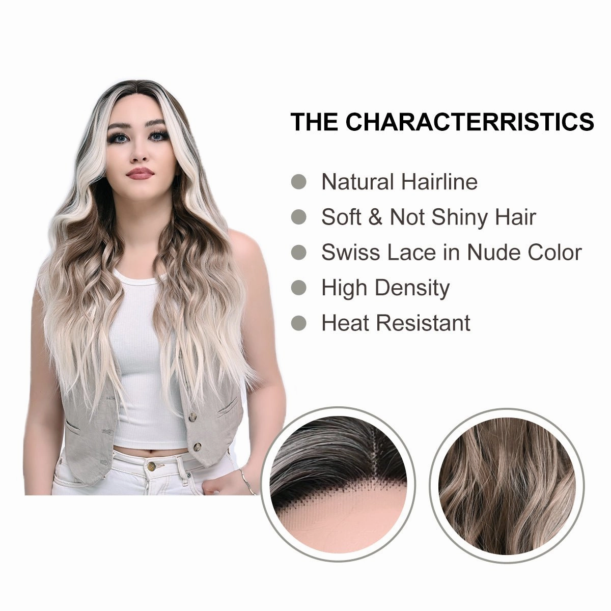 Imstylewigs Nicole 28 inches Skunk stripe ombre blonde body wavy lace wigs