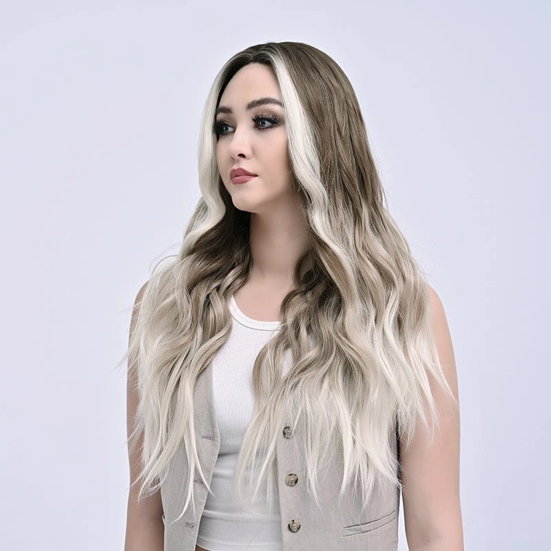 Imstylewigs Nicole 28 inches Skunk stripe ombre blonde body wavy lace wigs