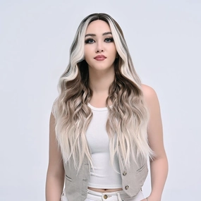 Imstylewigs Nicole 28 inches Skunk stripe ombre blonde body wavy lace wigs