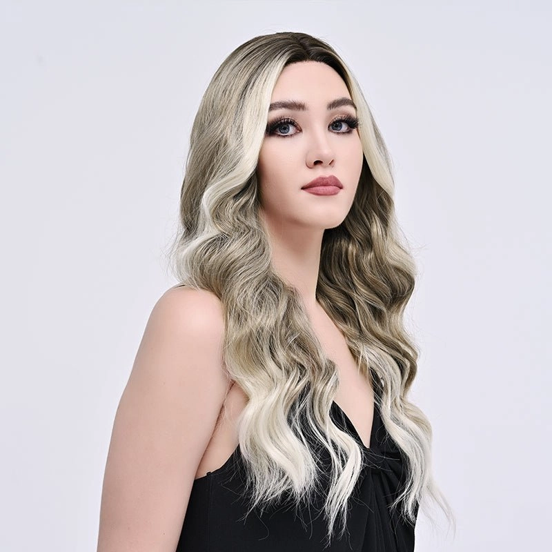 Imstylewigs Strom 26 inches Skunk stripe ombre dark blonde body wavy lace wigs