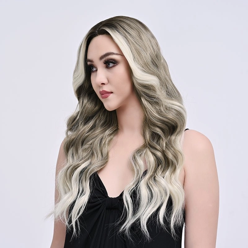 Imstylewigs Strom 26 inches Skunk stripe ombre dark blonde body wavy lace wigs