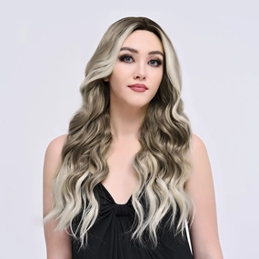 Imstylewigs Strom 26 inches Skunk stripe ombre dark blonde body wavy lace wigs