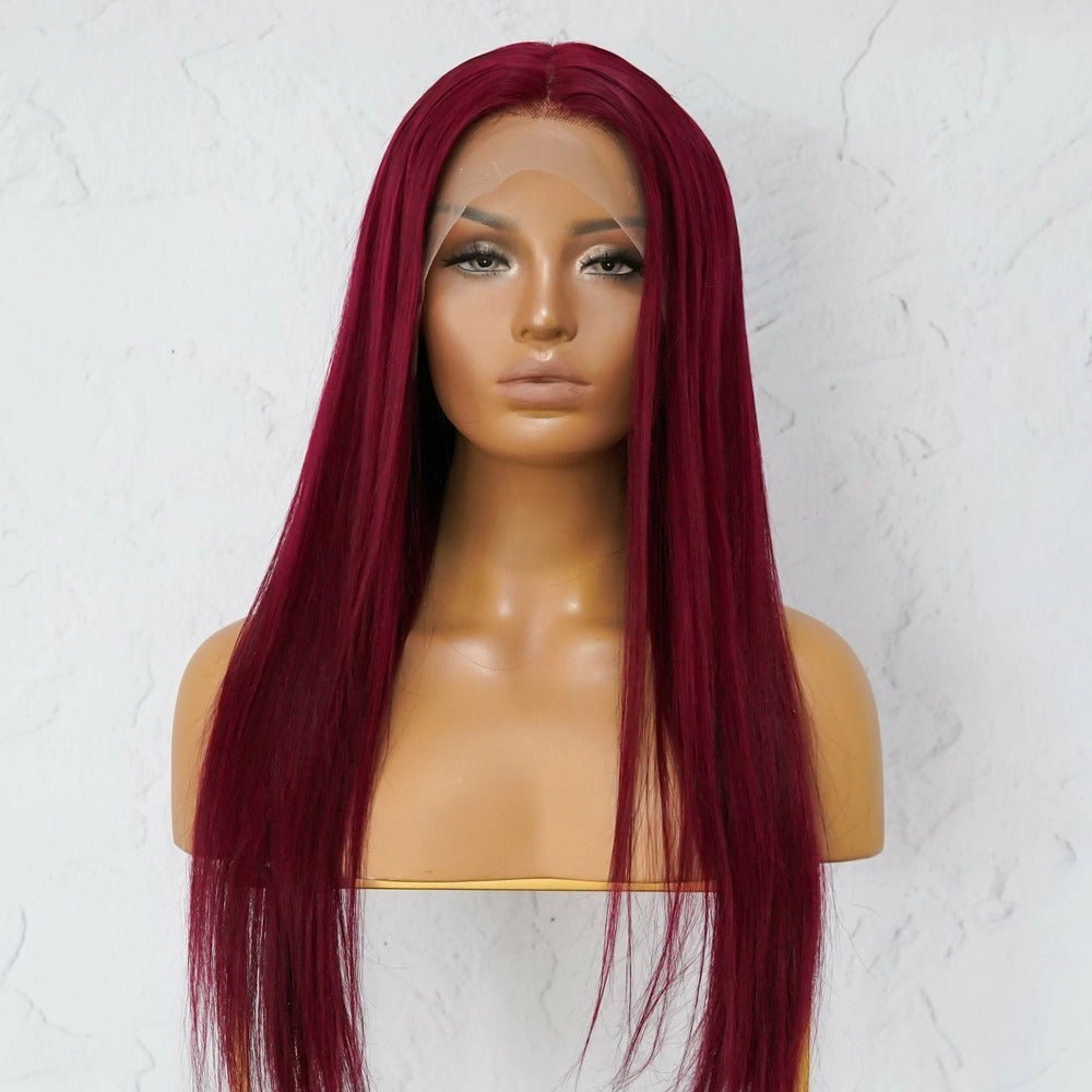 LILLY Burgundy Red Human Hair Lace Front Wig ** READY TO SHIP **