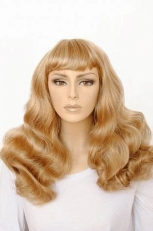 Long blonde 1950s style wig, gently wavy with short fringe: Emmeline