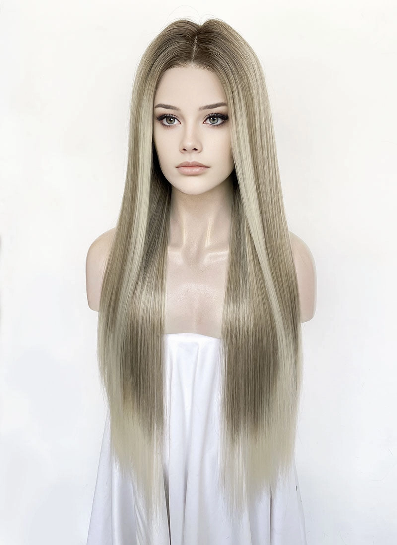 Mixed Blonde Money Piece Straight 13" x 6" Lace Top Lace Front Synthetic Wig LFS046