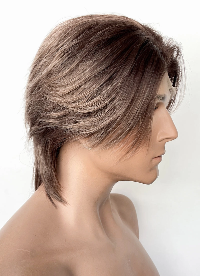 Mixed Brown Straight Lace Front Synthetic Men's Wig LF8010