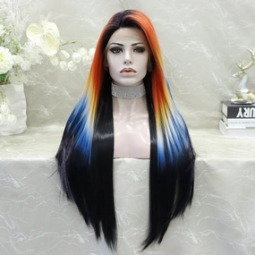 Parrot colorful and Black 13*3 lace front wig W189-1B/COLORFUL