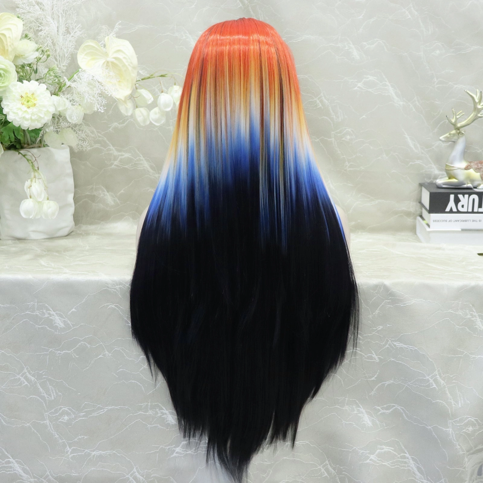 Parrot colorful and Black 13*3 lace front wig W189-1B/COLORFUL