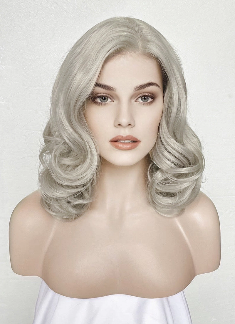 Pastel Blondish Grey Wavy Bob Lace Front Synthetic Wig LF369