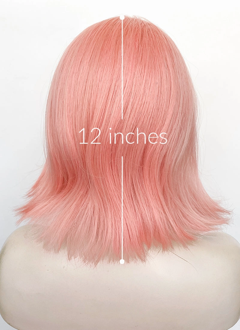 Pink Curtain Bangs Straight Flip Lace Front Synthetic Wig LF6079