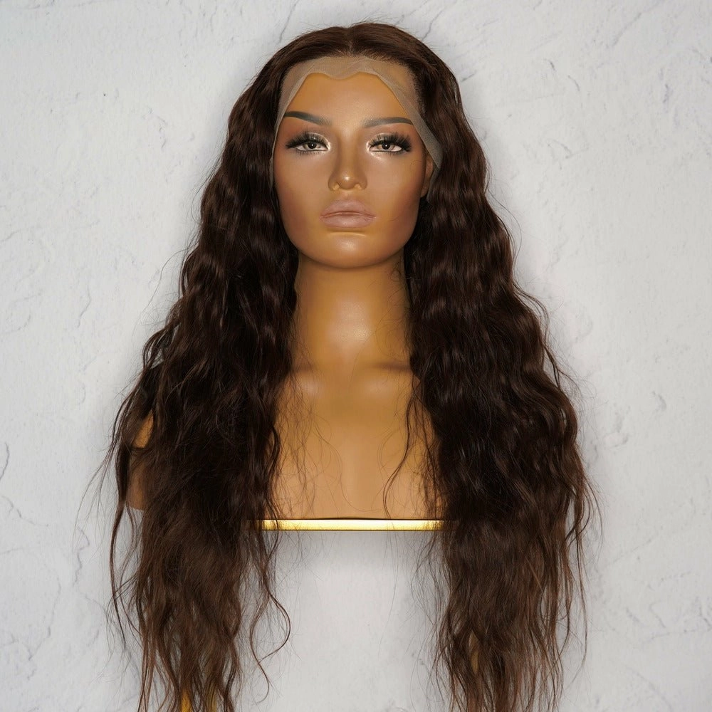 RIRI 26" Dark Brown Wavy Human Hair Lace Front Wig