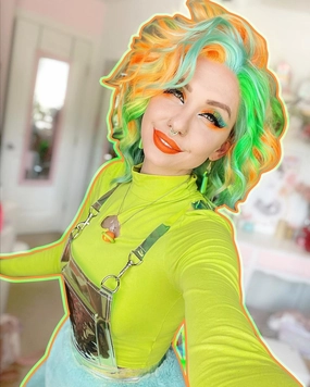 Spring Green and Orange Yellow  Short Curly Synthetic Lace Front Imstyle Wig