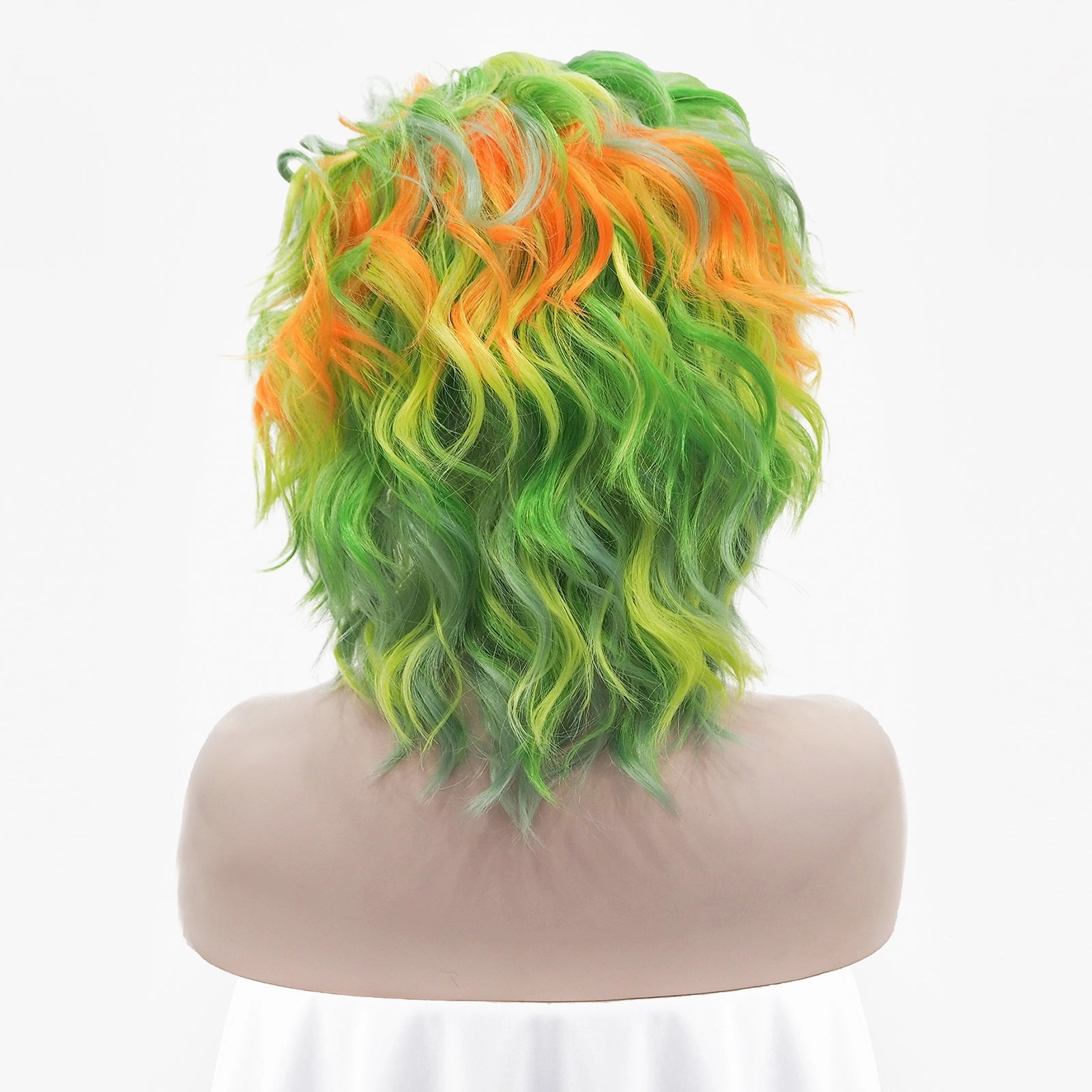 Spring Green and Orange Yellow  Short Curly Synthetic Lace Front Imstyle Wig