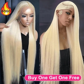 Tuneful 613 Blonde Straight 13x6 Transparent Lace Frontal Wigs 180% Density Human Hair Wigs  Bogo Deal