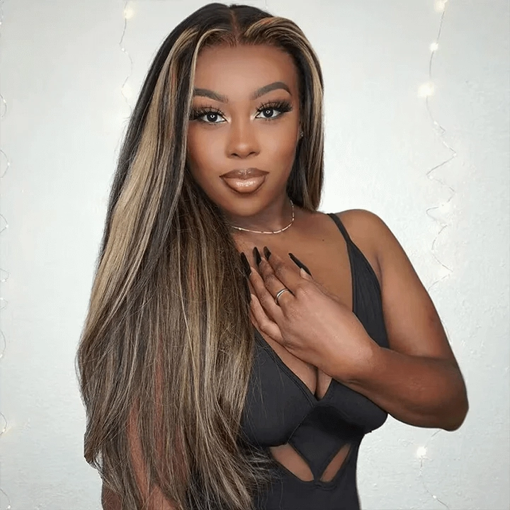 Tuneful Blonde Highlight Colored Lace Frontal Closure Straight Wigs