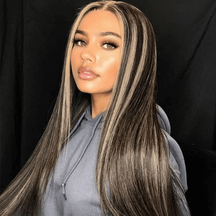 Tuneful Blonde Highlight Colored Lace Frontal Closure Straight Wigs