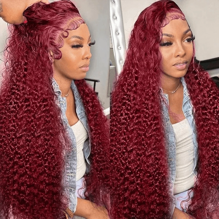 Tuneful Burgundy Color 13x6 6x5 Glueless Lace Front Closure Human Hair Wigs Curly Wigs