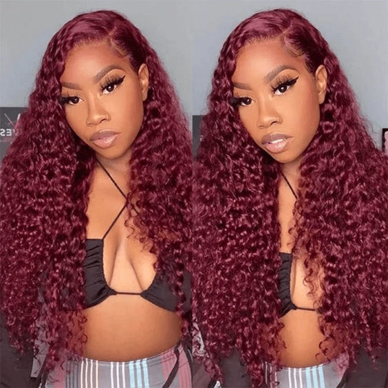 Tuneful Burgundy Color 13x6 6x5 Glueless Lace Front Closure Human Hair Wigs Curly Wigs