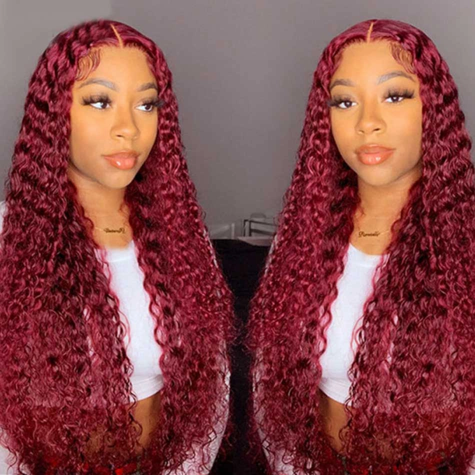 Tuneful Burgundy Color 13x6 6x5 Glueless Lace Front Closure Human Hair Wigs Curly Wigs