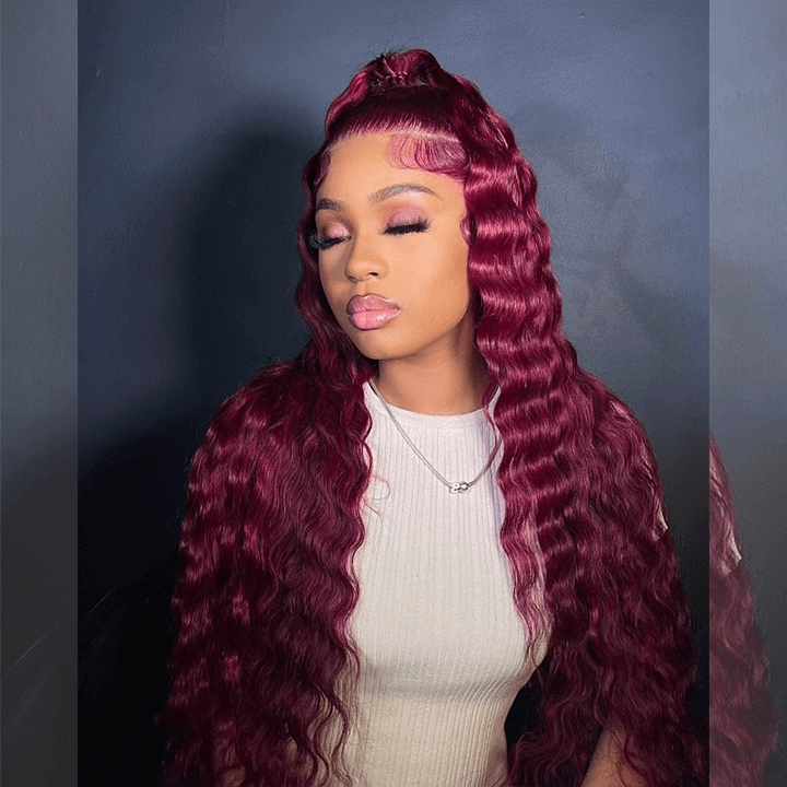 Tuneful Burgundy Color Deep Wave 13x6 5x5 6x5 Glueless Lace Front Closure Human Hair Wigs