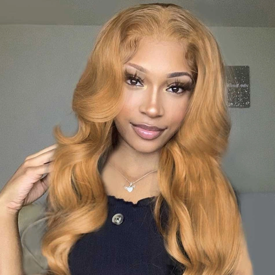 Tuneful Glueless 27# Honey Blonde Colored Human Hair Body Wave Frontal Wigs