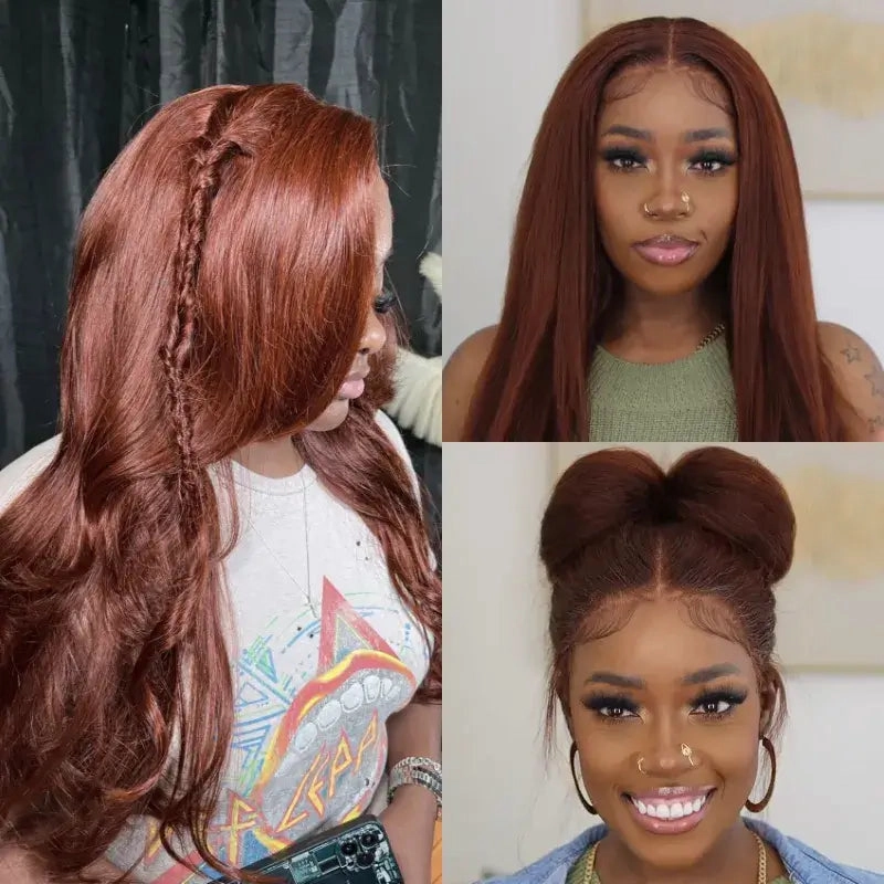 Tuneful  Glueless #33 Auburn Color Glueless 13x6 5x5 6x5 Lace Front Closure Human Hair Wigs Kinky Straight Wigs 180% Density