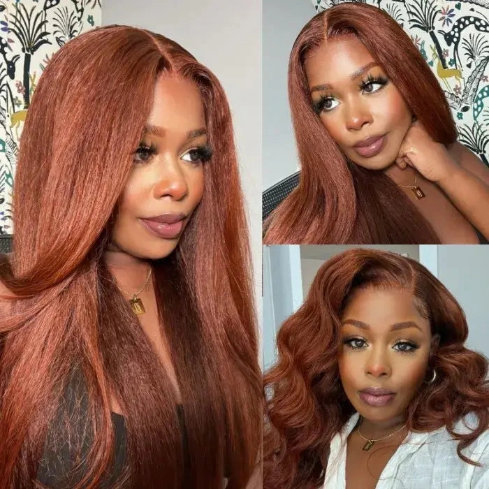 Tuneful  Glueless #33 Auburn Color Glueless 13x6 5x5 6x5 Lace Front Closure Human Hair Wigs Kinky Straight Wigs 180% Density