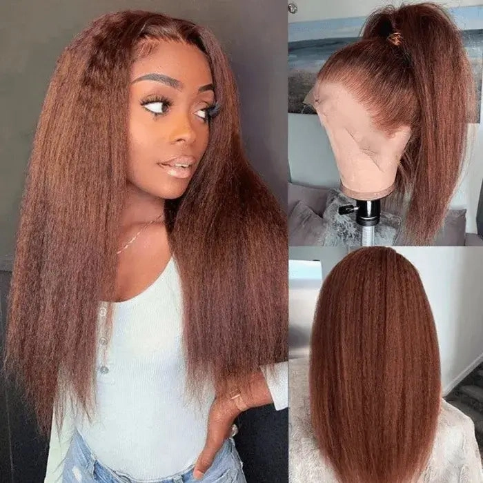 Tuneful  Glueless #33 Auburn Color Glueless 13x6 5x5 6x5 Lace Front Closure Human Hair Wigs Kinky Straight Wigs 180% Density