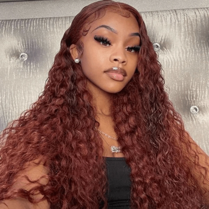 Tuneful Glueless #33 Auburn Color Glueless 13x6 5x5 6x5 Lace Front Closure Human Hair Wigs Water Wave 180% Density Wigs