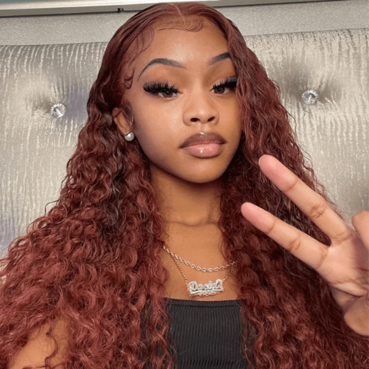 Tuneful Glueless #33 Auburn Color Glueless 13x6 5x5 6x5 Lace Front Closure Human Hair Wigs Water Wave 180% Density Wigs