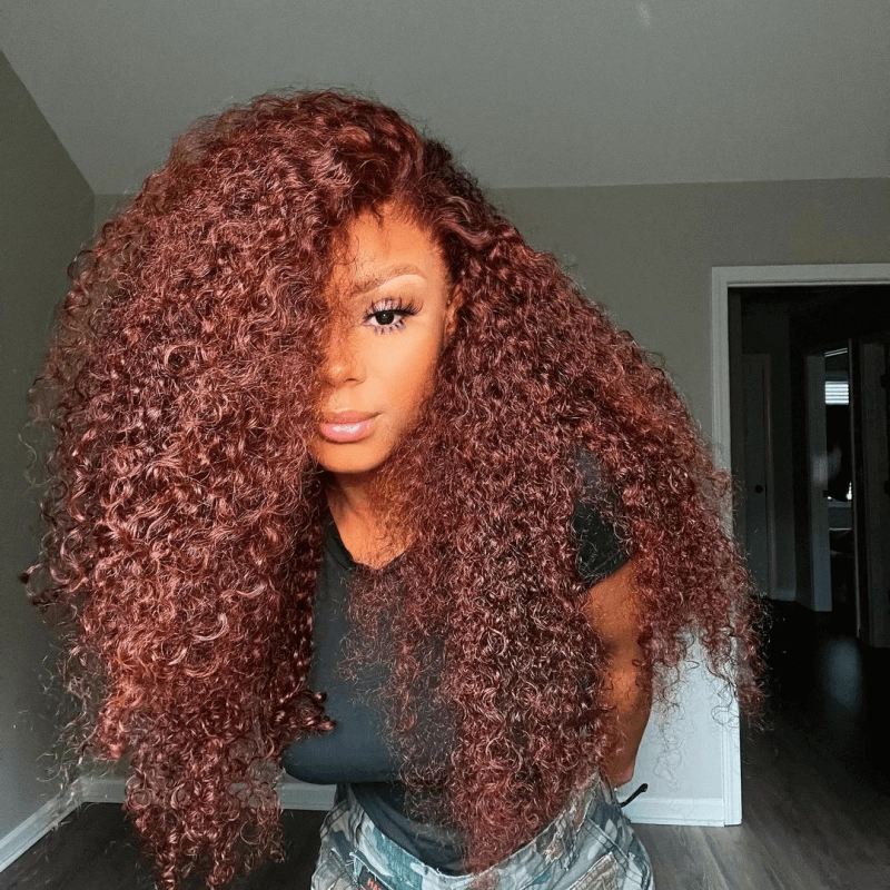 Tuneful Glueless #33 Auburn Colored 13x6 5x5 6x5 Lace Front Closure Human Hair Wigs Jerry Curly Wigs 180% Density