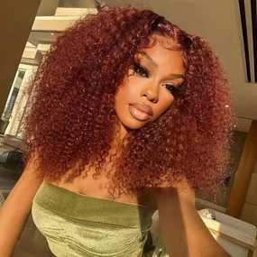 Tuneful Glueless #33 Auburn Colored 13x6 5x5 6x5 Lace Front Closure Human Hair Wigs Kinky Curly Wigs