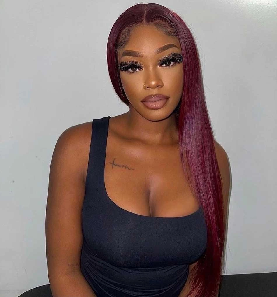 Tuneful Glueless 99j Colored Straight 13x6 5x5 6x5 Lace Frontal Closure Human Hair 180% Density Wigs