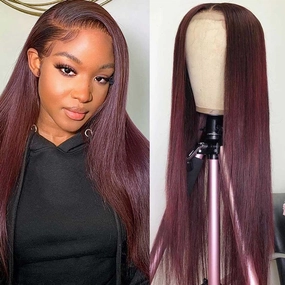 Tuneful Glueless 99j Colored Straight 13x6 5x5 6x5 Lace Frontal Closure Human Hair 180% Density Wigs