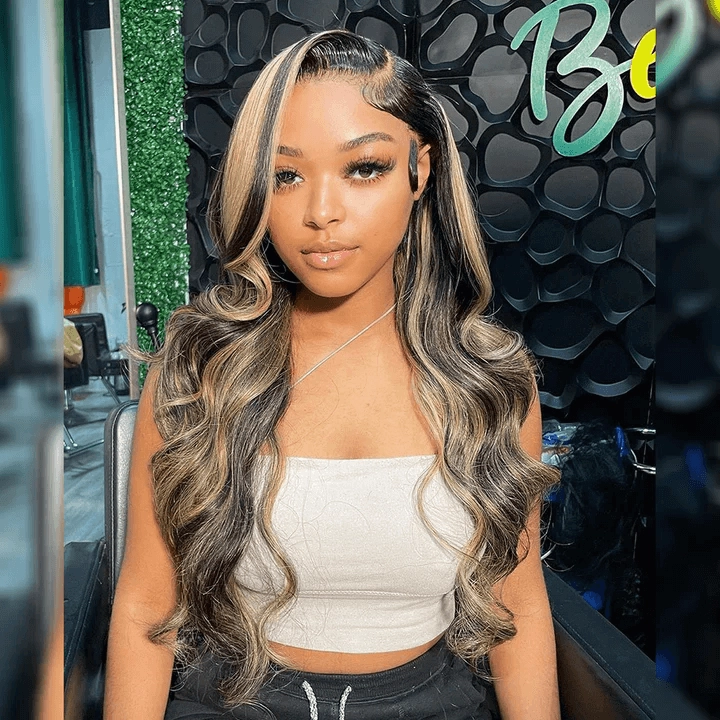 Tuneful Glueless Blonde Highlights 1B/27 Colored 13x6 5x5 6x5 Lace Front Closure Body Wave Wig