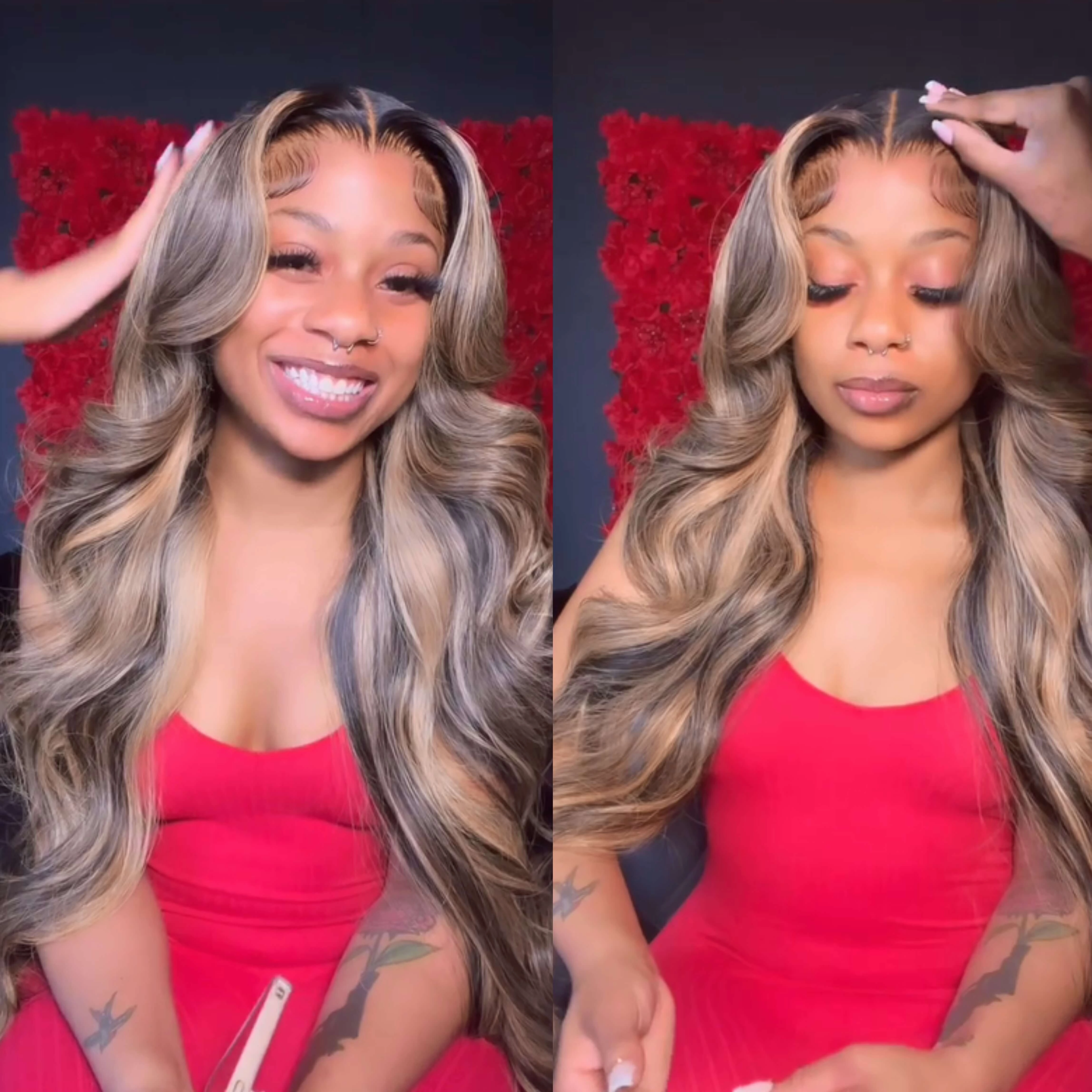 Tuneful Glueless Blonde Highlights 1B/27 Colored 13x6 5x5 6x5 Lace Front Closure Body Wave Wig