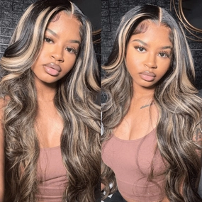 Tuneful Glueless Blonde Highlights 1B/27 Colored 13x6 5x5 6x5 Lace Front Closure Body Wave Wig