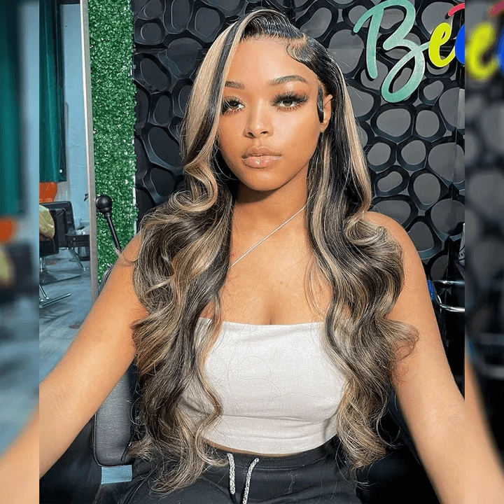 Tuneful Glueless Blonde Highlights 1B/27 Colored 13x6 5x5 6x5 Lace Front Closure Body Wave Wig