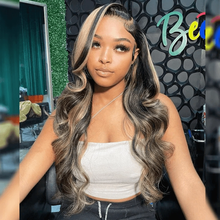 Tuneful Glueless Blonde Highlights 1B/27 Colored 13x6 5x5 6x5 Lace Front Closure Body Wave Wig