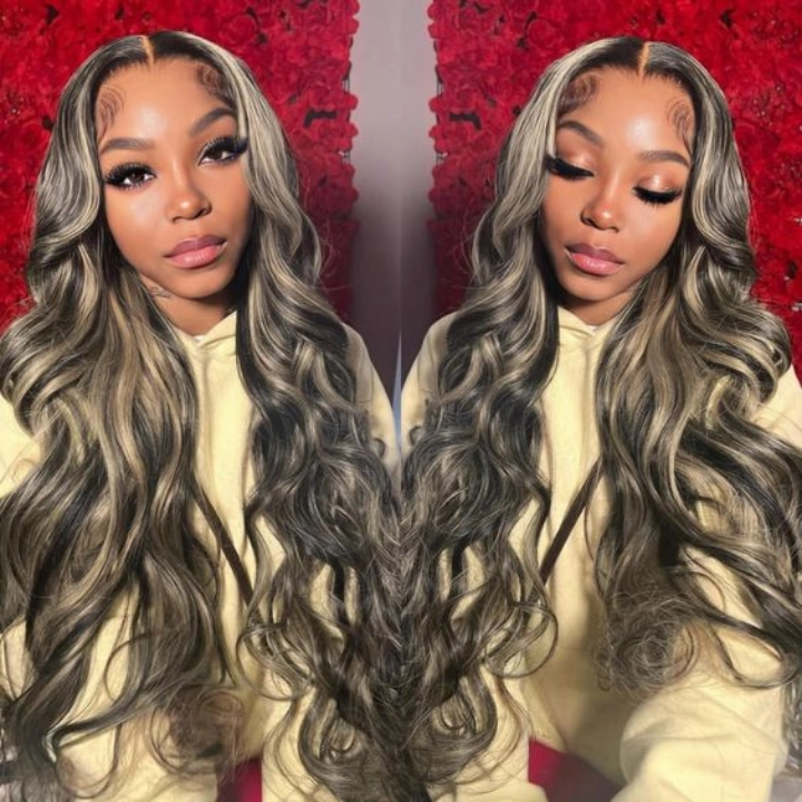 Tuneful Glueless Blonde Highlights 1B/27 Colored 13x6 5x5 6x5 Lace Front Closure Body Wave Wig