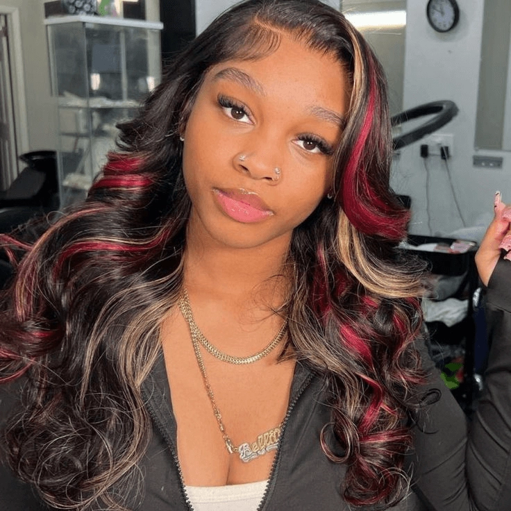 Tuneful Glueless Blonde With Red Highlights Colored 13x6 6x5 Lace Front Closure Body Wave Wig