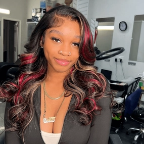 Tuneful Glueless Blonde With Red Highlights Colored 13x6 6x5 Lace Front Closure Body Wave Wig