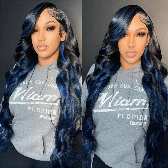 Tuneful Glueless Blue Highlights Colored 13x6 6x5 Lace Front Closure Body Wave Wig