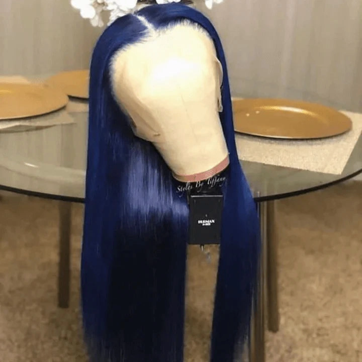 Tuneful Glueless Dark Blue Color 13x6 6x5 Lace Frontal Closure Human Hair Wigs