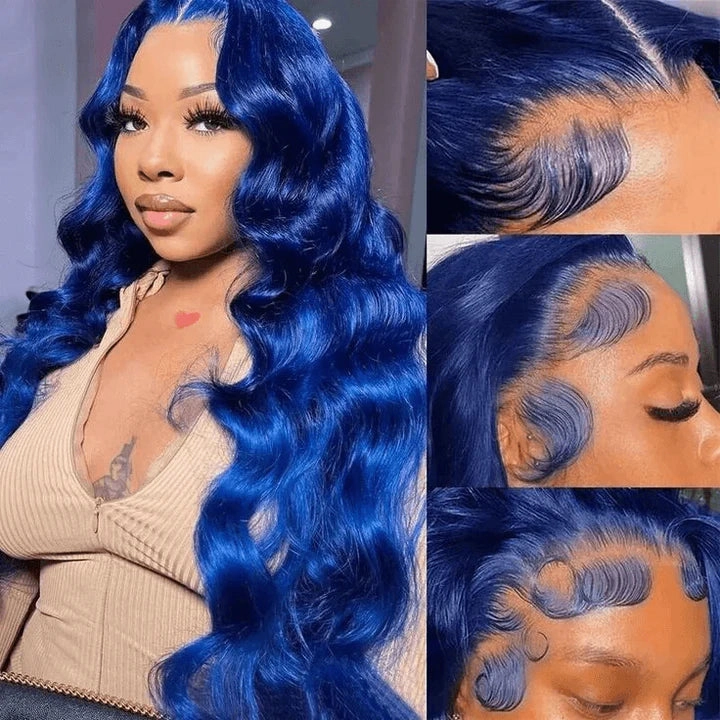 Tuneful Glueless Dark Blue Color 13x6 6x5 Lace Frontal Closure Human Hair Wigs