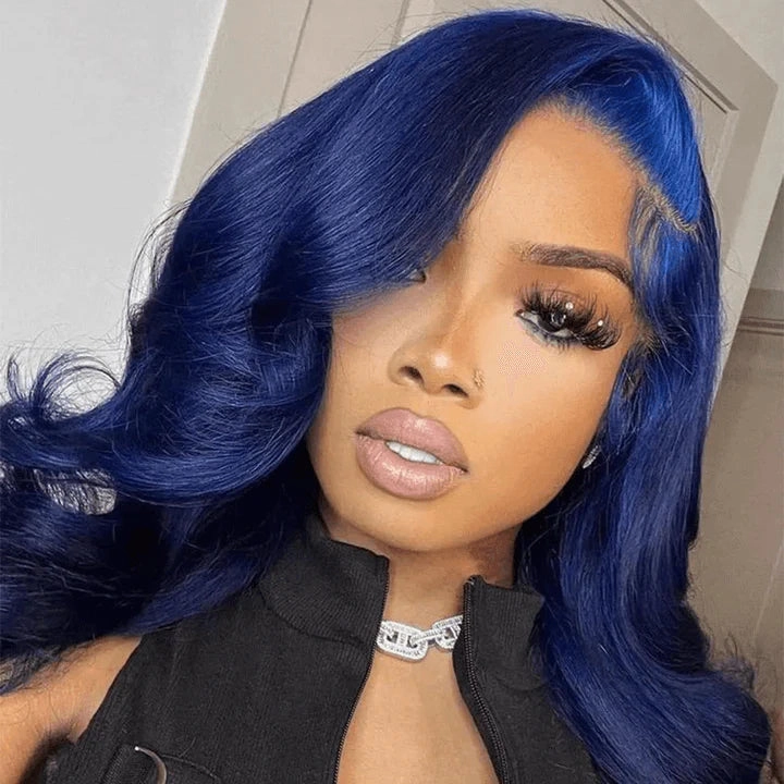 Tuneful Glueless Dark Blue Color 13x6 6x5 Lace Frontal Closure Human Hair Wigs