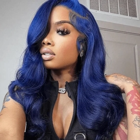 Tuneful Glueless Dark Blue Color 13x6 6x5 Lace Frontal Closure Human Hair Wigs