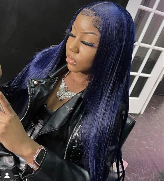 Tuneful Glueless Dark Blue Color 13x6 6x5 Lace Frontal Closure Human Hair Wigs
